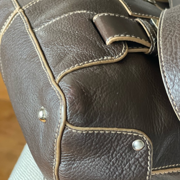 FORTUNA VALENTINO BROWN LEATHER HANDBAG DETACHABLE STRAP CROSSBODY SATCHEL PURSE - Picture 8 of 13